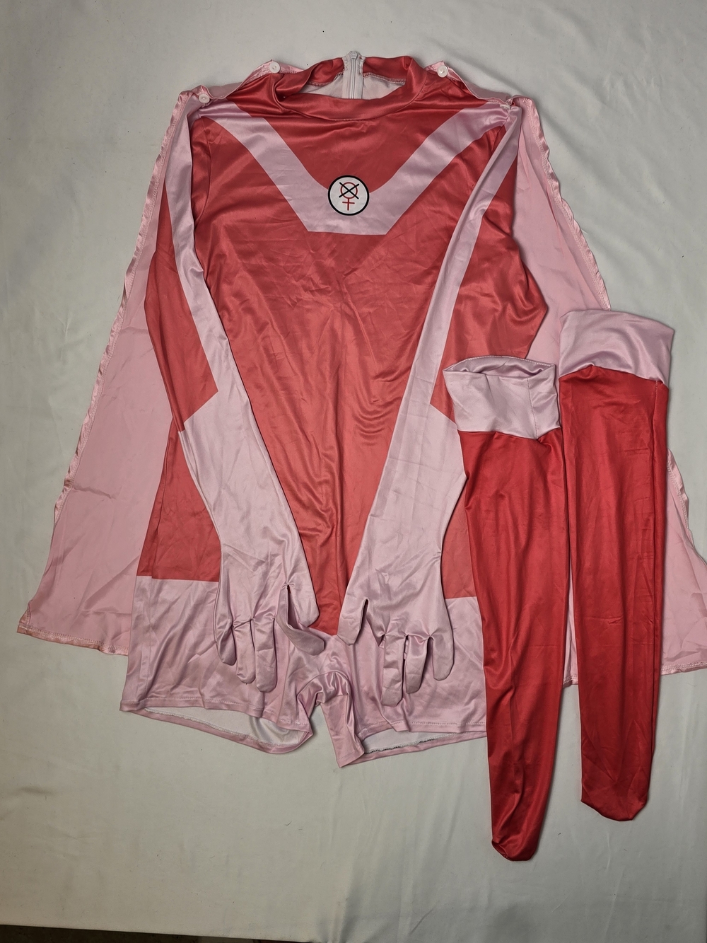 Atom Eve Cosplay Costume Pink Superhero Bodysuit Cape Set Size XS
